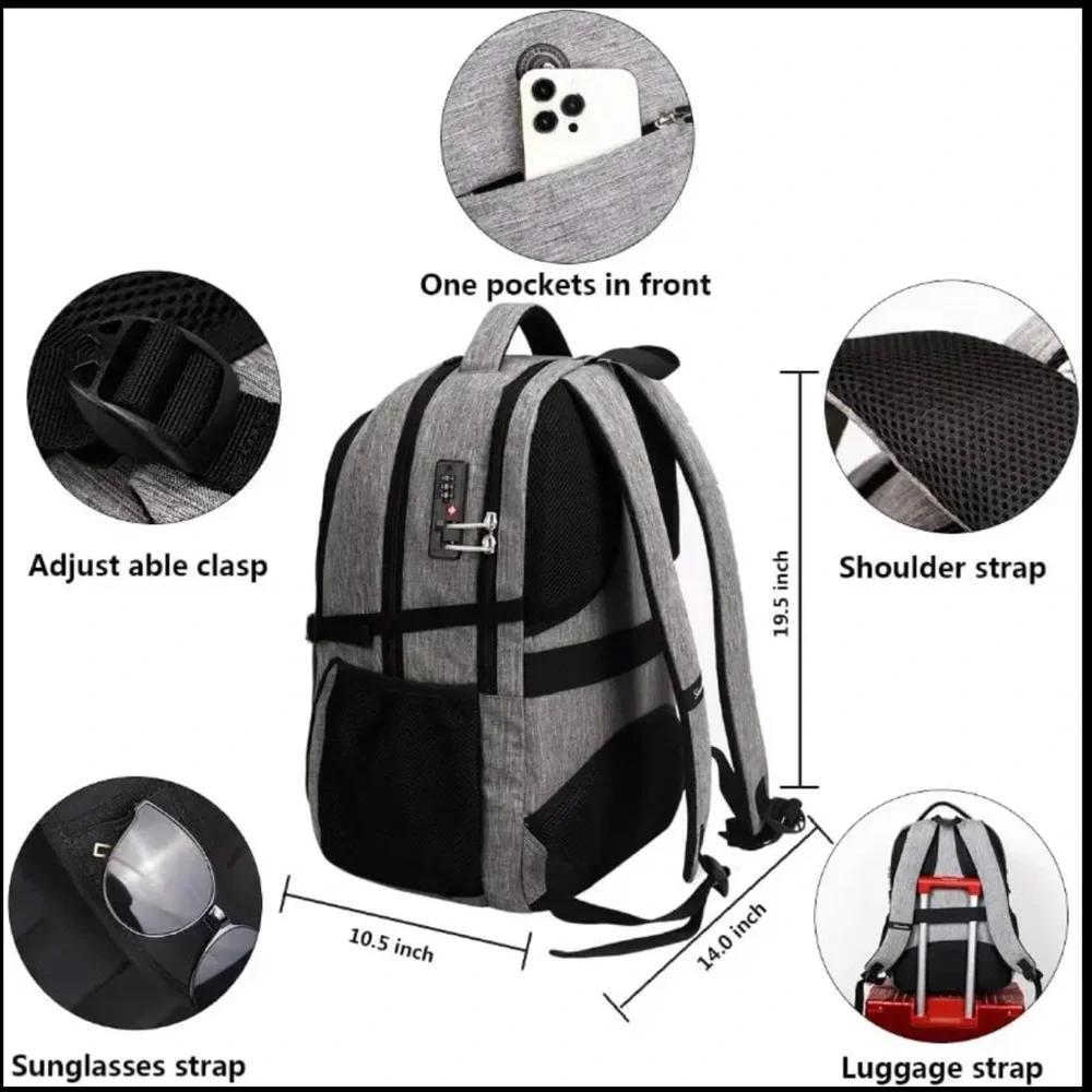 NWT Anti-Theft Laptop Backpack w/USB Port & Lock Fits 17” Laptop Travel, Work